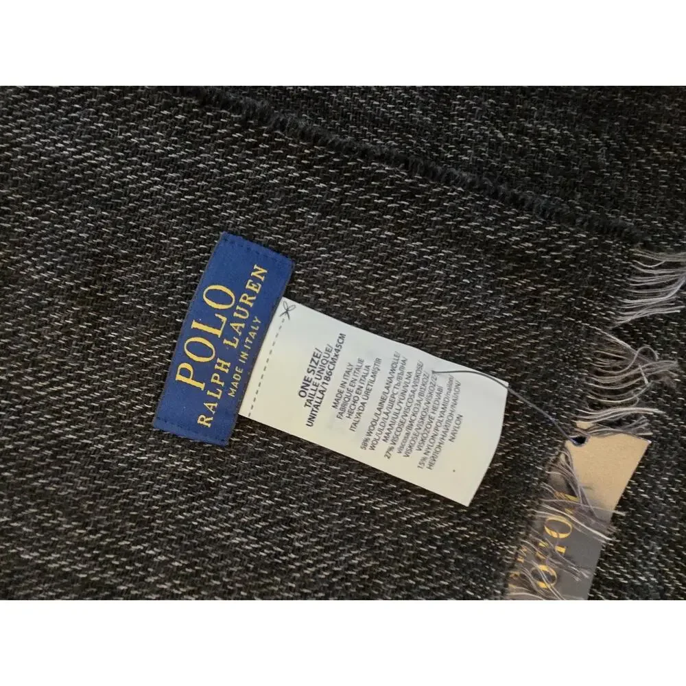 Polo Ralph Lauren Scarf Wool/viscose/nylon Charcoal Fringe